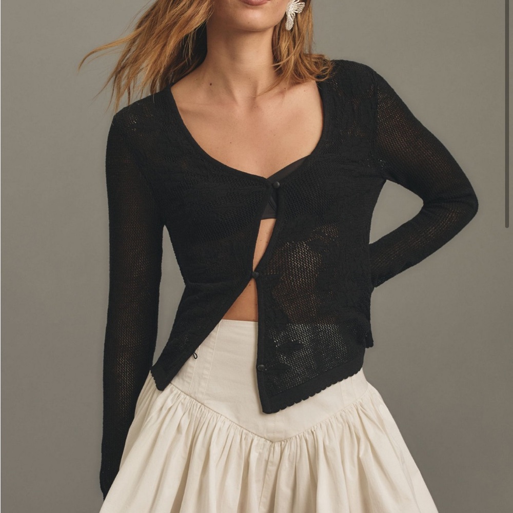 Anthropologie sheer lace bias cut cardigan sweater